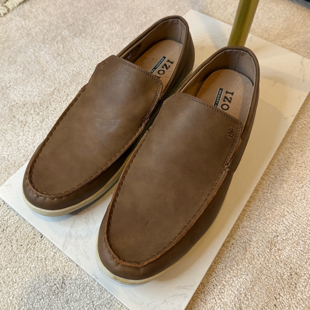 Izod Mens Seapoint Sneaker Slip On Shoe Brown Faux Leather Size 12